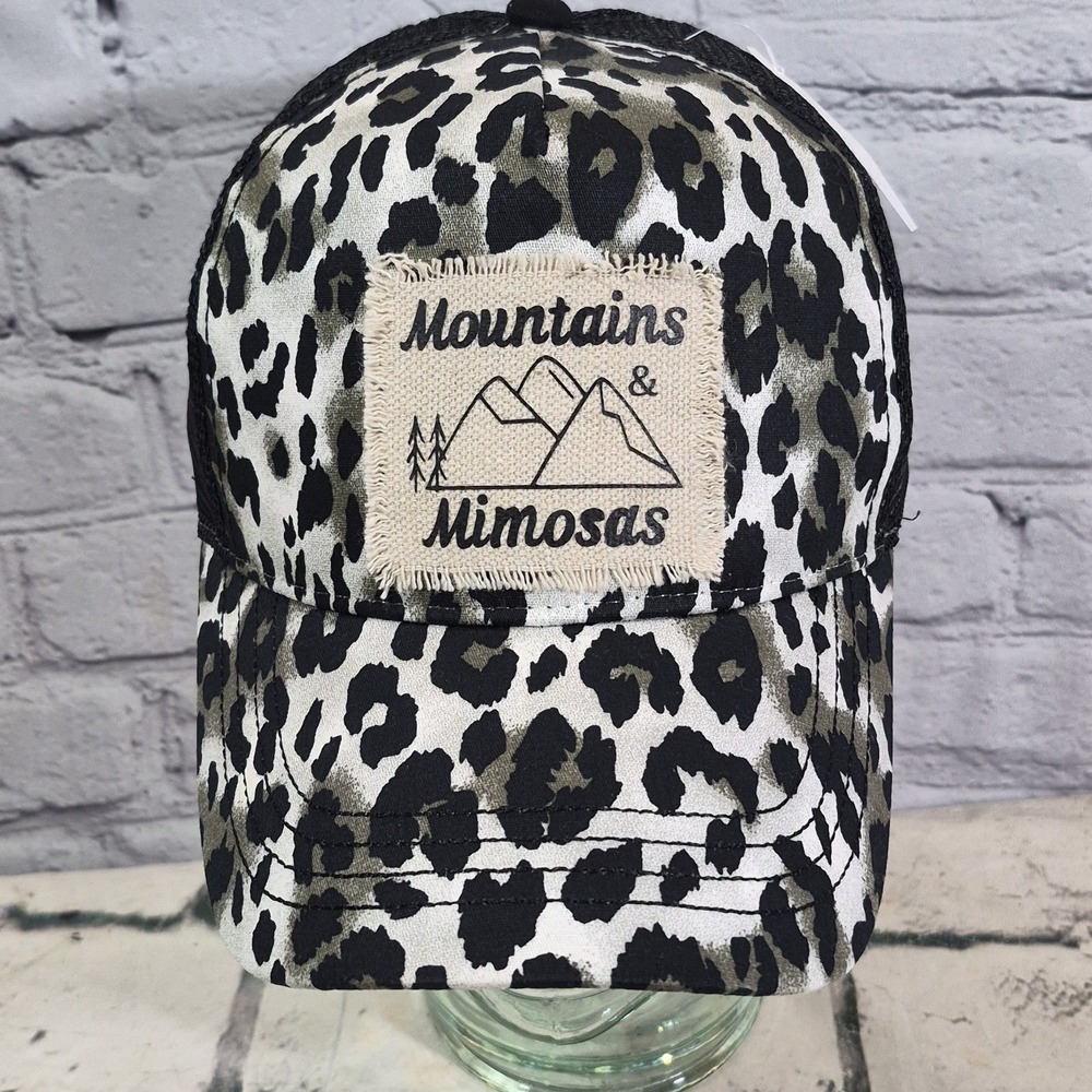 Mountains And Mimosas Womens Hat Cheetah Print Trucker Snapback Ball Cap